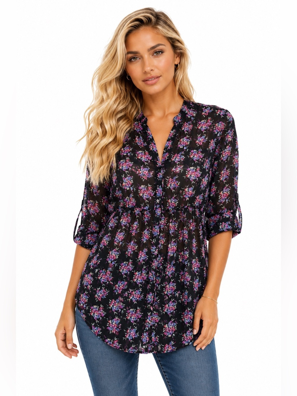 Express Sheer Baby Doll Button Down Shirt XSmall